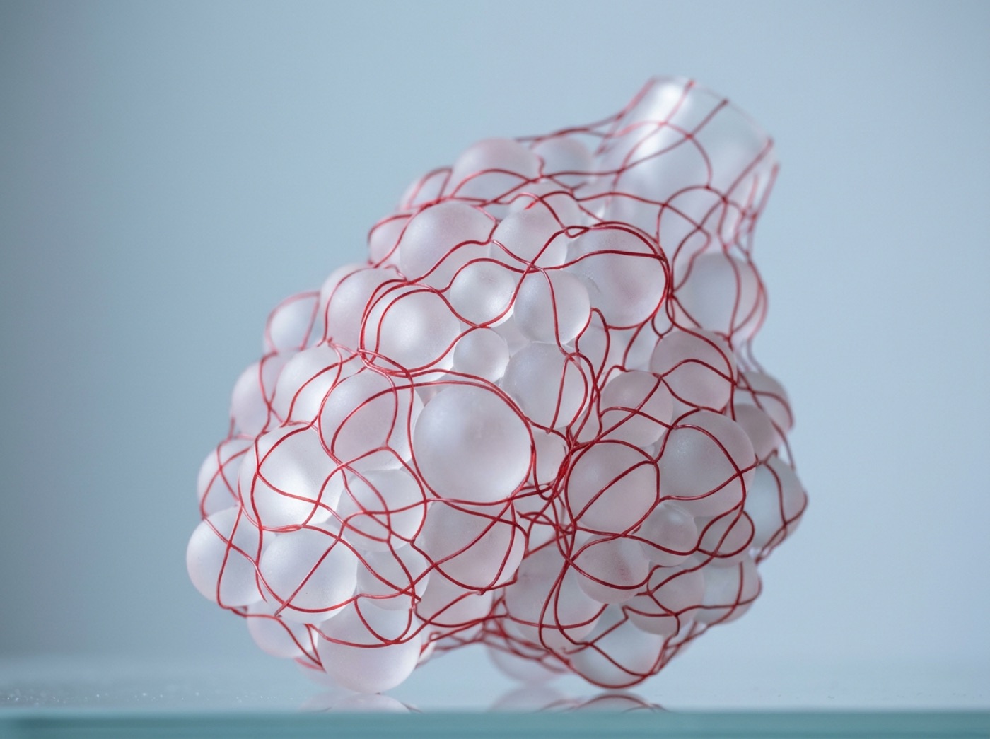 A cluster of tiny round air sacs wrapped in a fine net of red blood vessels