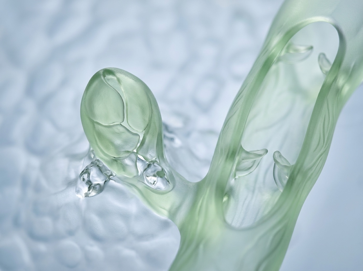 A tiny lymph vessel with a closed tip and overlapping cells, and a larger vessel with one-way valves
