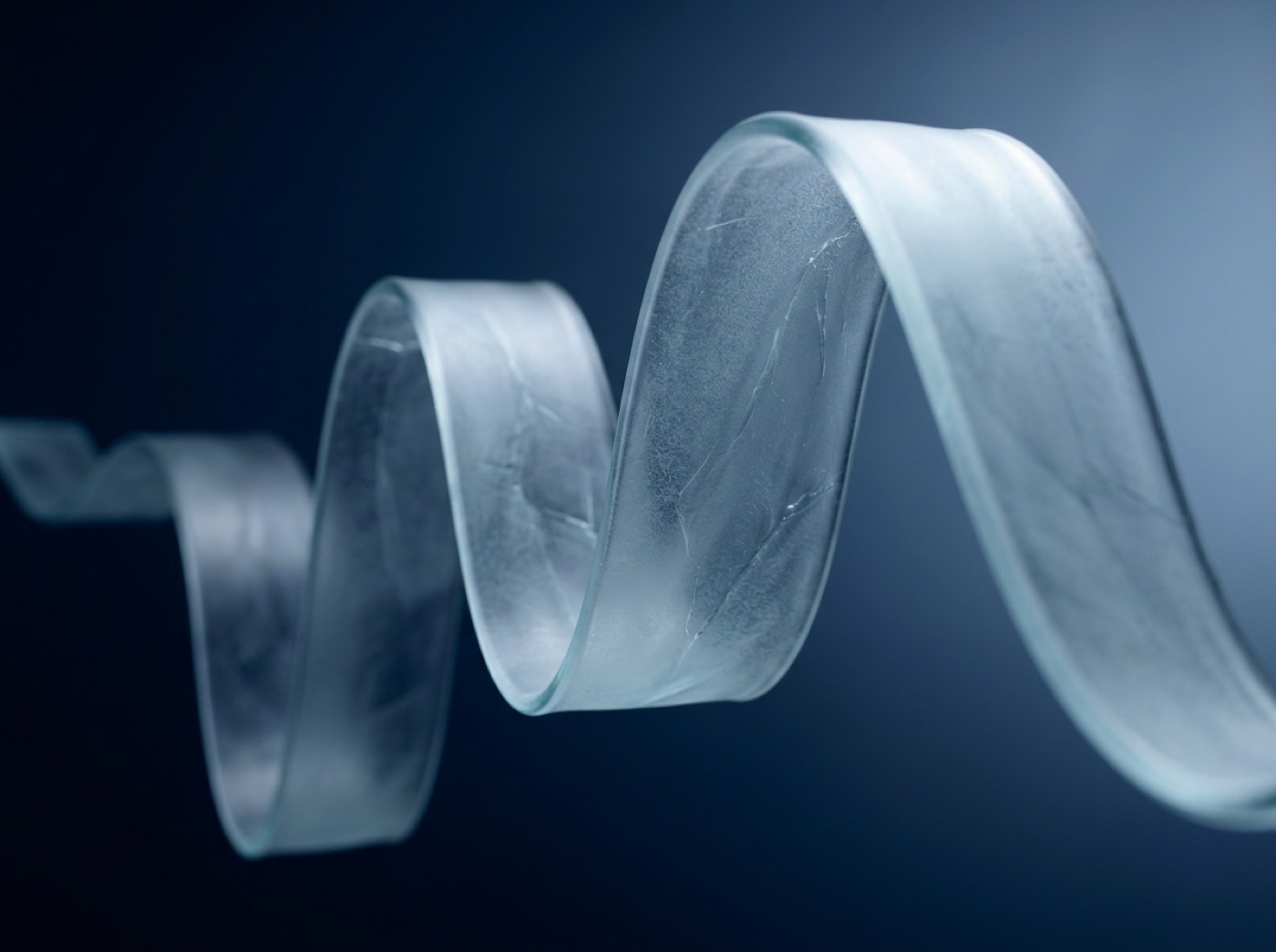 A translucent ribbon rising and falling in repeating waves across a night sky